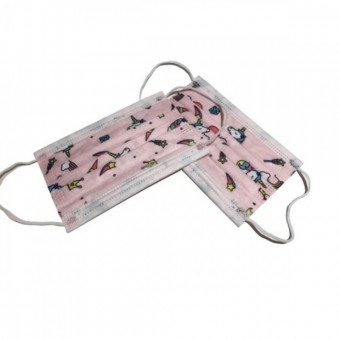 (علبة كمامة اطفال 3 طبقات لون وردي رسمه نجوم (50 كمام