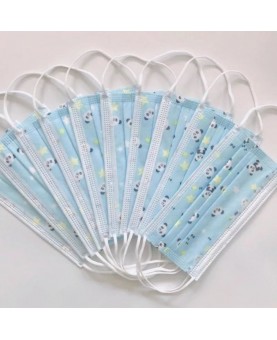 (علبة كمامة اطفال 3 طبقات لون ازرق رسمه باندا (50 كمام