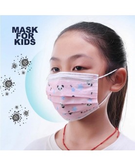 (علبة كمامة اطفال 3 طبقات لون وردي رسمه باندا (50 كمام