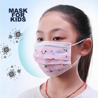 (علبة كمامة اطفال 3 طبقات لون وردي رسمه باندا (50 كمام