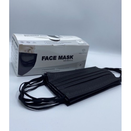 (علبة كمامات 3 طبقات جودة عالية لون اسود (50 كمامة