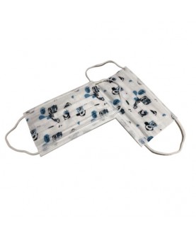 (علبة كمامة اطفال 3 طبقات لون ابيض رسمه باندا (50 كمام