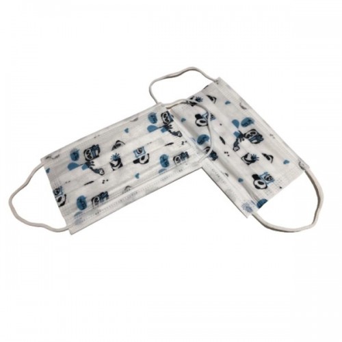 (علبة كمامة اطفال 3 طبقات لون ابيض رسمه باندا (50 كمام